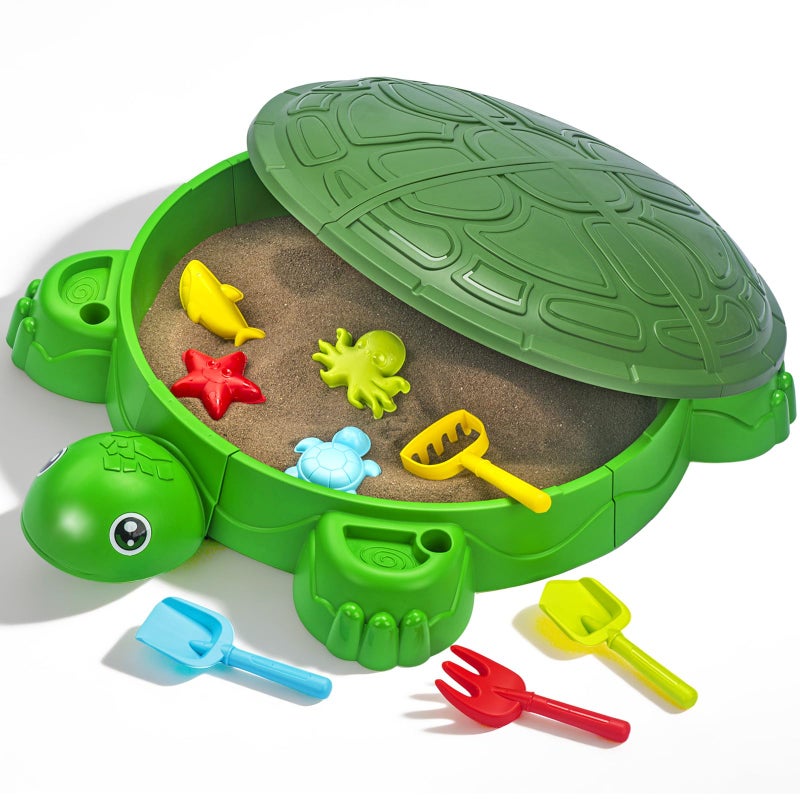 VROGTIK Turtle Sandbox with Lid Beach Toys Set 38 Kids Sandbox for Toddlers 38 Indoor Outdoor Sensory Play Sand Box with Cover Summer Gift for Ages 38 - Image 3