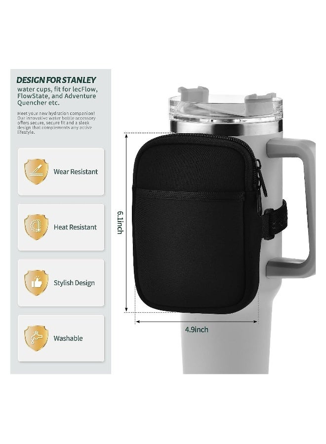 Generic Water Bottle Pouch, Non-Slip Water Bottle Bag with Pocket, Water Bottle Phone Holder for Gym, for Cards, Keys, Wallet, Earphone, Compatible with Stanley Water Bottles, Black  - Image 2