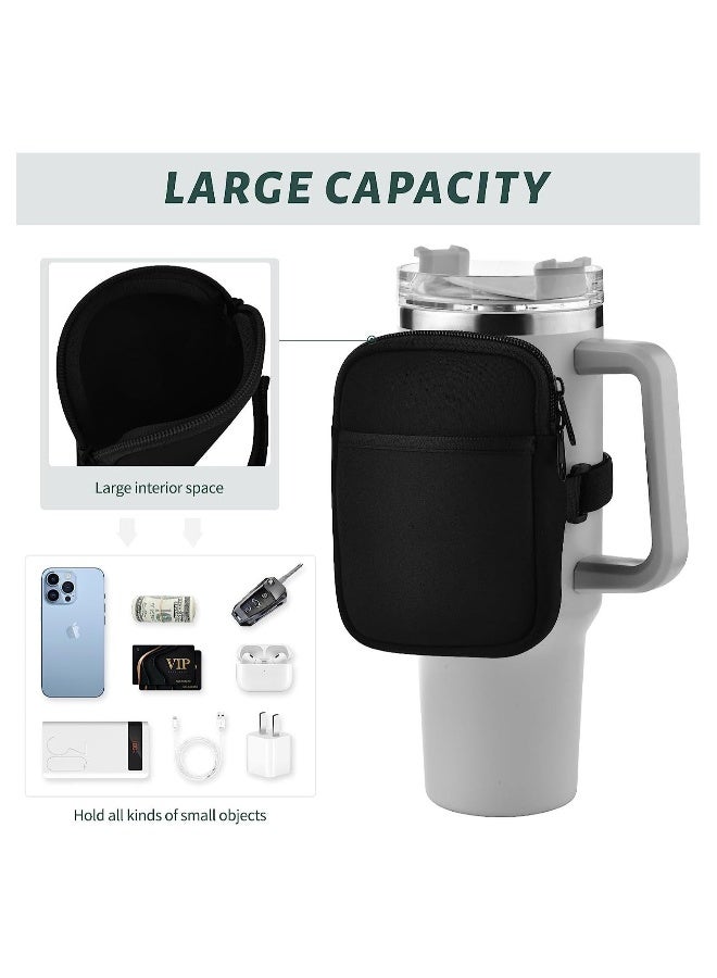 Generic Water Bottle Pouch, Non-Slip Water Bottle Bag with Pocket, Water Bottle Phone Holder for Gym, for Cards, Keys, Wallet, Earphone, Compatible with Stanley Water Bottles, Black  - Image 4