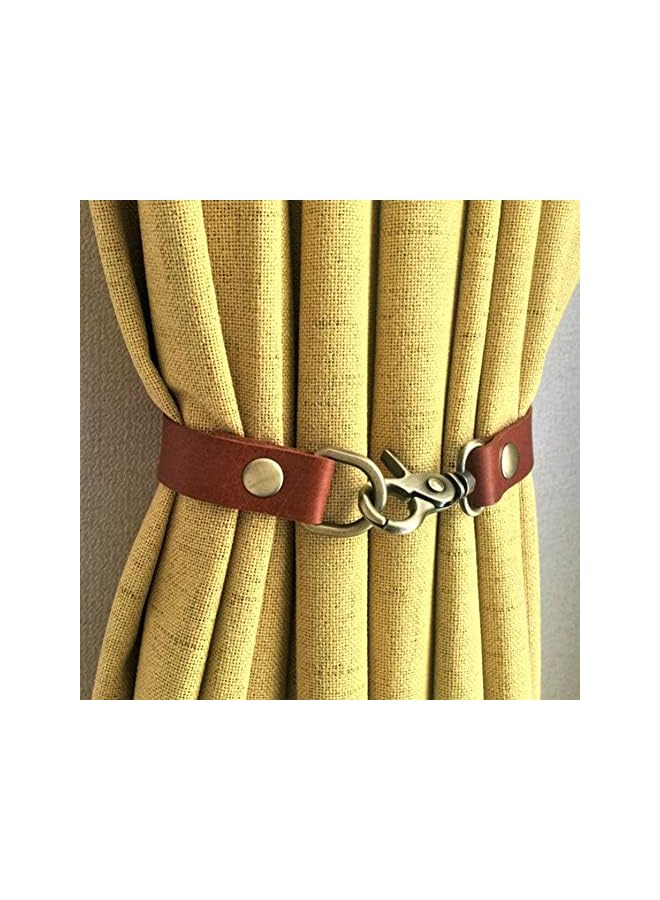 erorex Leather Curtain Tiebacks 2Pcs Leather Curtain Buckle Creativity Curtain Holdbacks, European Classic Retro Nail-Free Curtain Ties for Home Offic Living Room Bedroom Cafe (Red Brown)  - Image 3