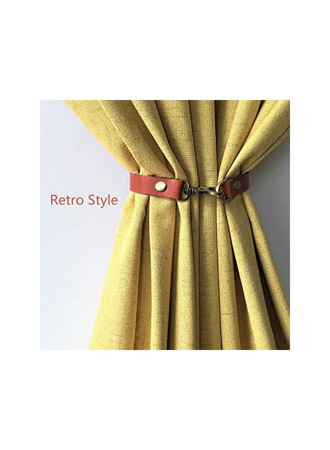 erorex Leather Curtain Tiebacks 2Pcs Leather Curtain Buckle Creativity Curtain Holdbacks, European Classic Retro Nail-Free Curtain Ties for Home Offic Living Room Bedroom Cafe (Red Brown)  - Image 2