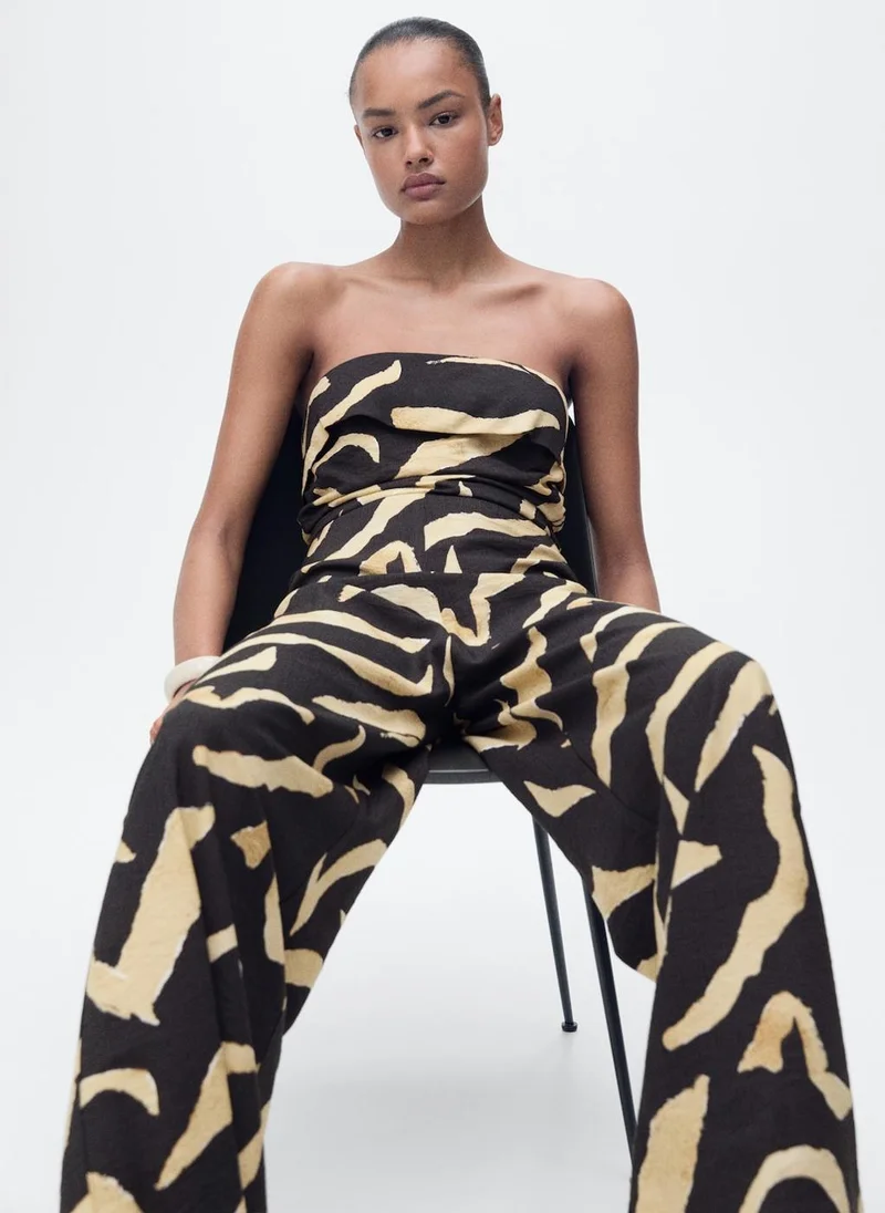 MANGO Printed Strapless Jumpsuit