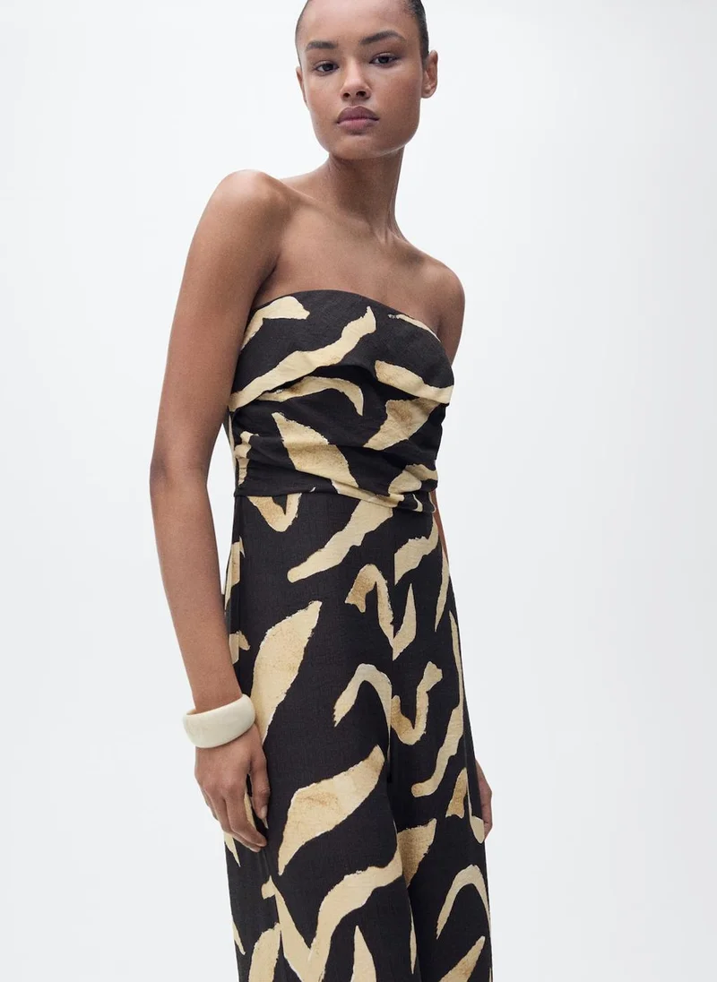 MANGO Printed Strapless Jumpsuit