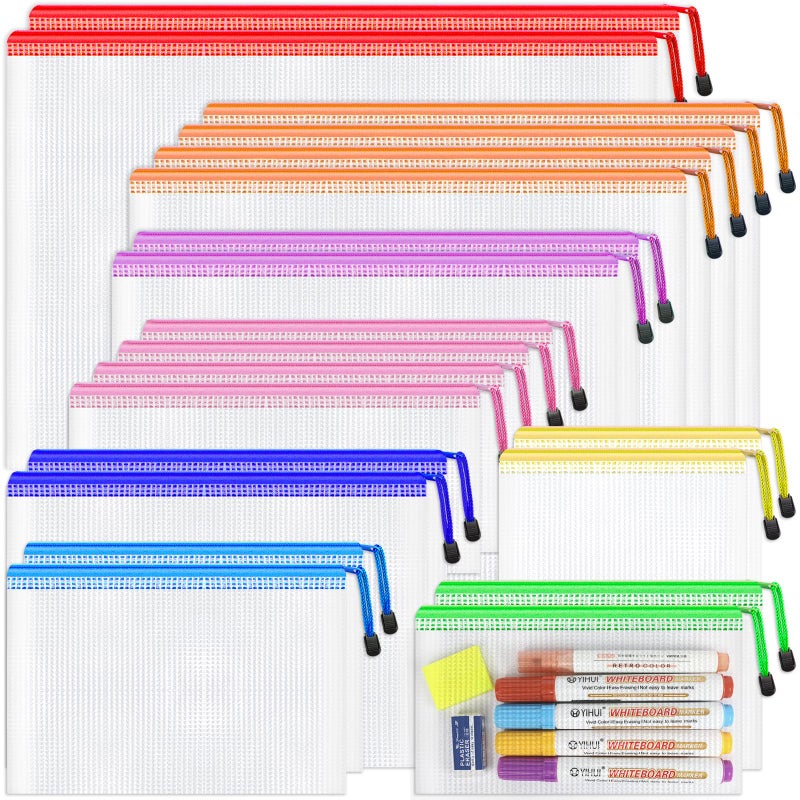 Smarpau 20pcs Mesh Zipper Pouch, 8 Sizes Plastic Zipper Pouches for Organizing, 8 Colors Waterproof Plastic Document Bags for Board Game Storage, Travel, Office Supplies - Image 1