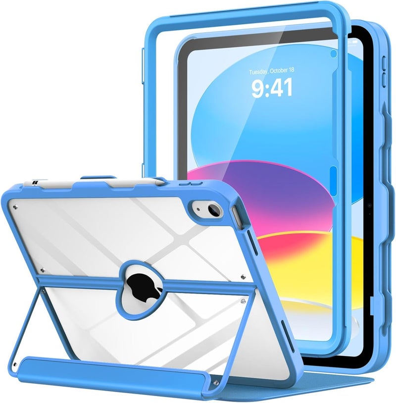 MoKo for iPad 11-inch (A16) 11th Generation Case 2025/ iPad 10th Generation Case with Pencil Holder 2022 10.9 inch, Built-in Screen Protector Clear Back, Multi Angle Viewing Stand, Blue Wave - Image 1