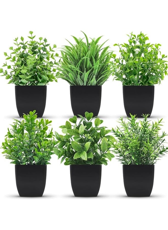 6 Pack Small Fake Plants Artificial Potted Plants in Black Pot for Home Office Farmhouse Bathroom Shelf Decor Indoor - Image 1