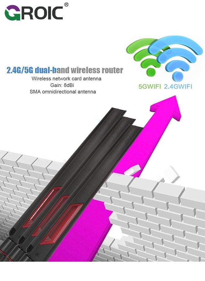 GROIC - 2 حزمة هوائي واي فاي مزدوج النطاق 2.4 جيجا هرتز 5 جيجا هرتز 5.8 جيجا هرتز SMA WiFi هوائي للكمبيوتر المكتبي اللوحة الأم PCI PCIe WiFi Bluetooth بطاقة شبكة لاسلكية راوتر - Image 1