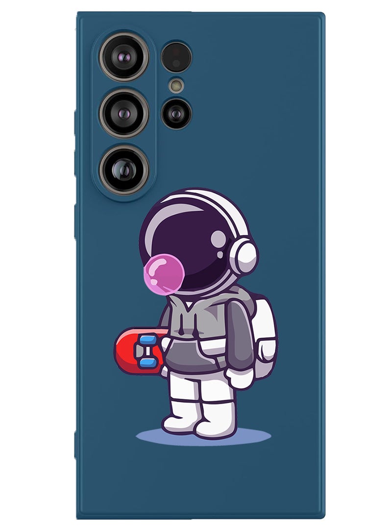 Theodor Protective Slim Fit Case Liquid Silicone Cover with Full Body Protection Anti-Scratch Shockproof Case For Samsung Galaxy S25 Ultra (Blue) - Astronaut holding skateboard - Image 1