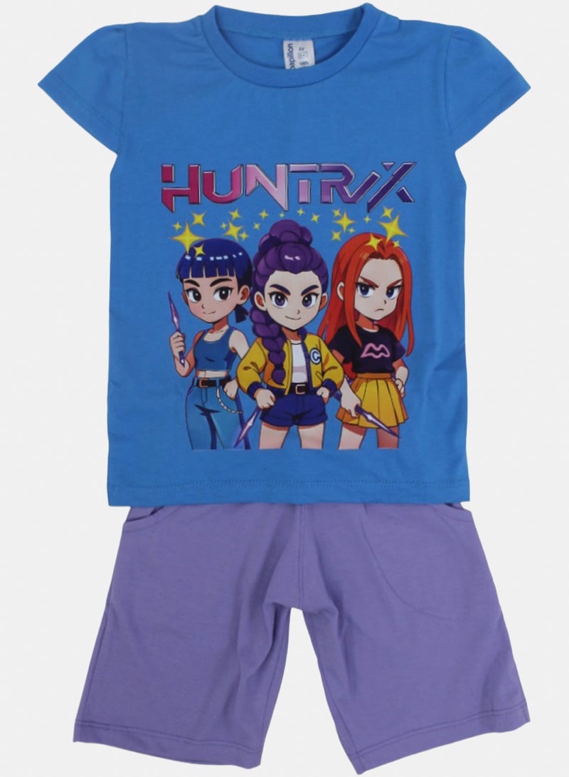Girls Cotton Pajama – Huntrix Print – Grey