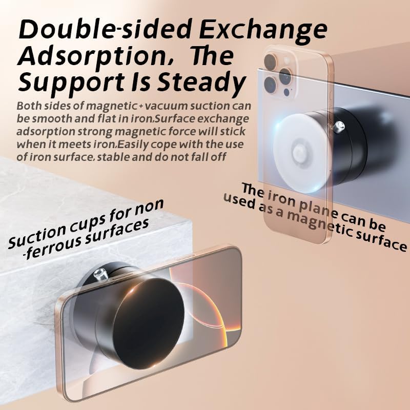 Azonee Vacuum Suction Magnetic Car Phone Holder, Azonee 360° Rotatable & Folding Phone Mount with Strong Grip, Hands-Free Use in Car, Gym, Home, for Magsafe Phones & Android (White, Includes 2 Magnet Rings) - Image 5