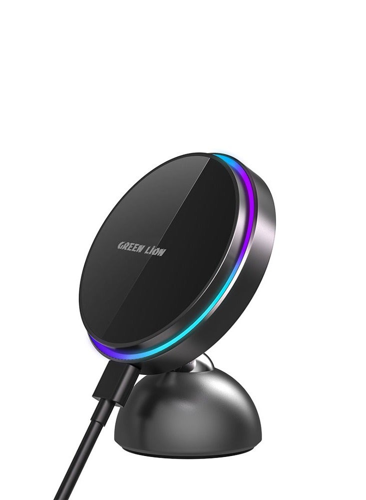 GREEN LION MagPrime Car Charger Holder Magsafe Compatible Secure & Stable Flexible Design RGB Light - Black - Image 1
