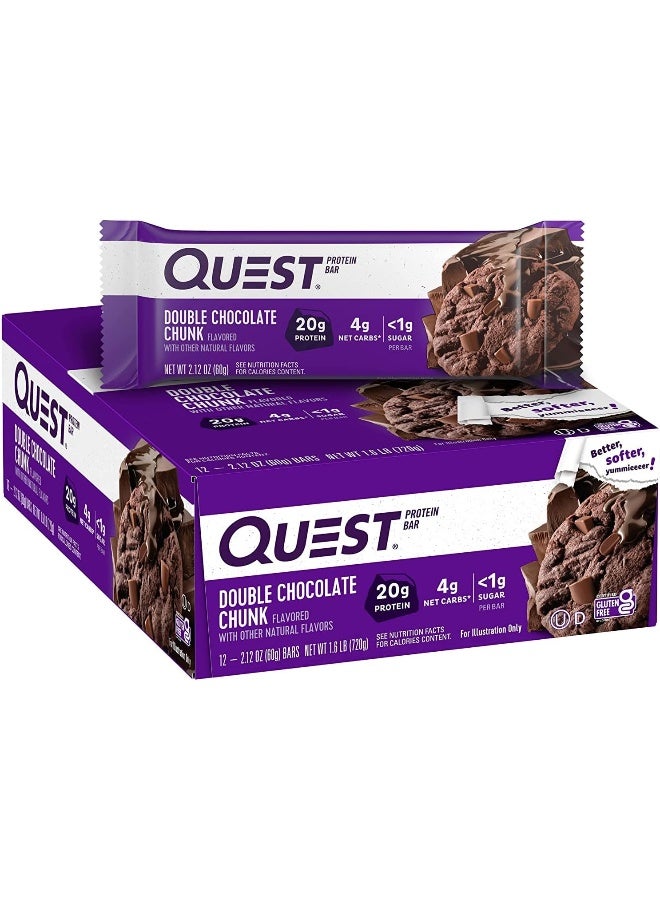 Quest Nutrition Double Chocolate Chunk Protein Bars, High Protein, Low Carb, Gluten Free, Keto Friendly, 12 Count - Image 1