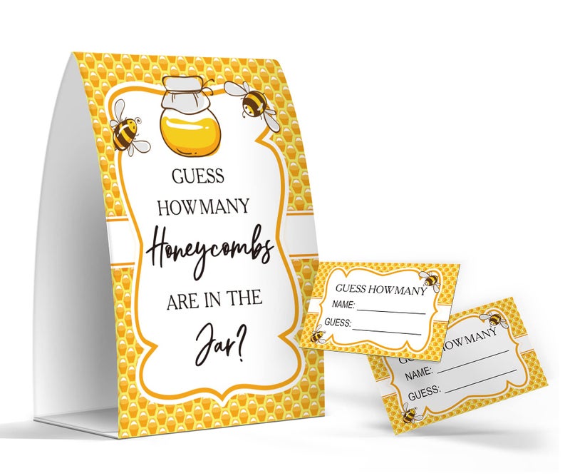 Guess How Many Honeycombs Are In The Jar Baby Shower Games Baby Shower Decorations  One Sign and 50 CardsMANY015