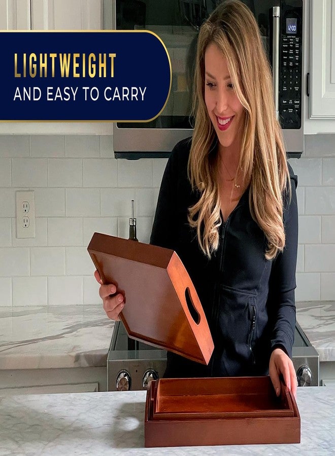 كومفيفي صواني تقديم من الخيزران من كومفيفي - طقم من 3 صواني عثمانية للطعام والضيافة والديكور - لون بني بسيط - Image 2