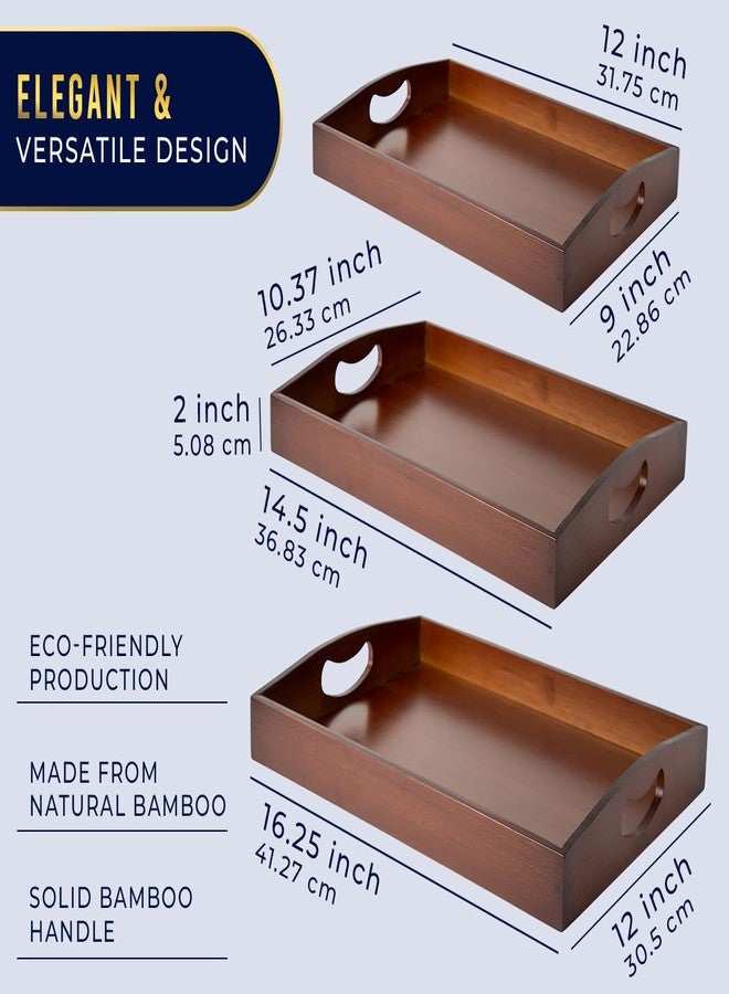 كومفيفي صواني تقديم من الخيزران من كومفيفي - طقم من 3 صواني عثمانية للطعام والضيافة والديكور - لون بني بسيط - Image 3