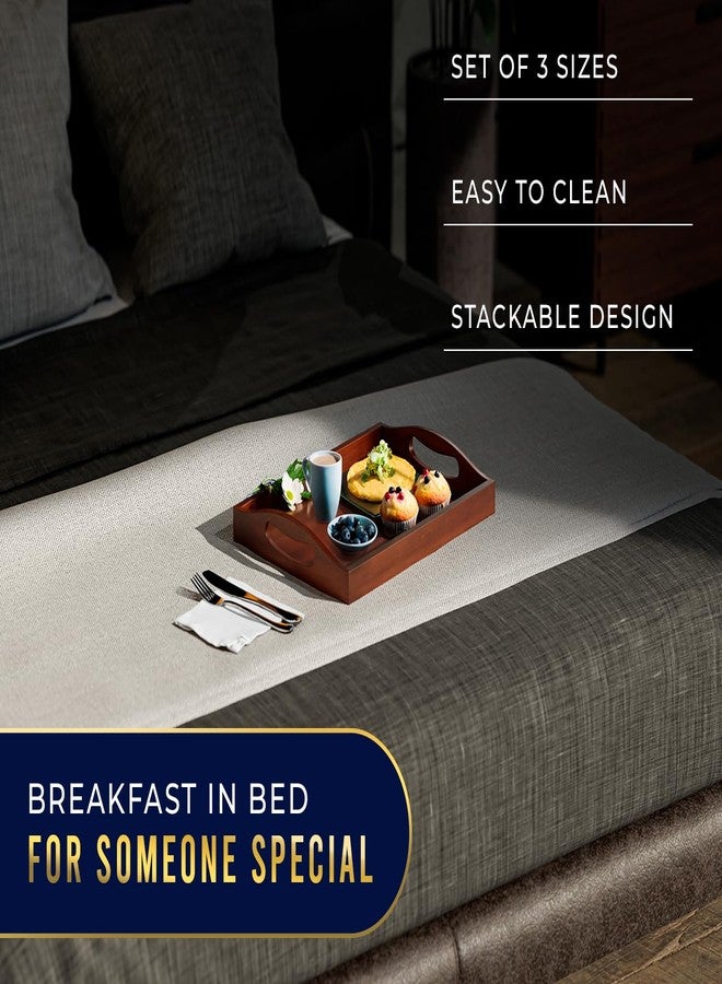 كومفيفي صواني تقديم من الخيزران من كومفيفي - طقم من 3 صواني عثمانية للطعام والضيافة والديكور - لون بني بسيط - Image 4