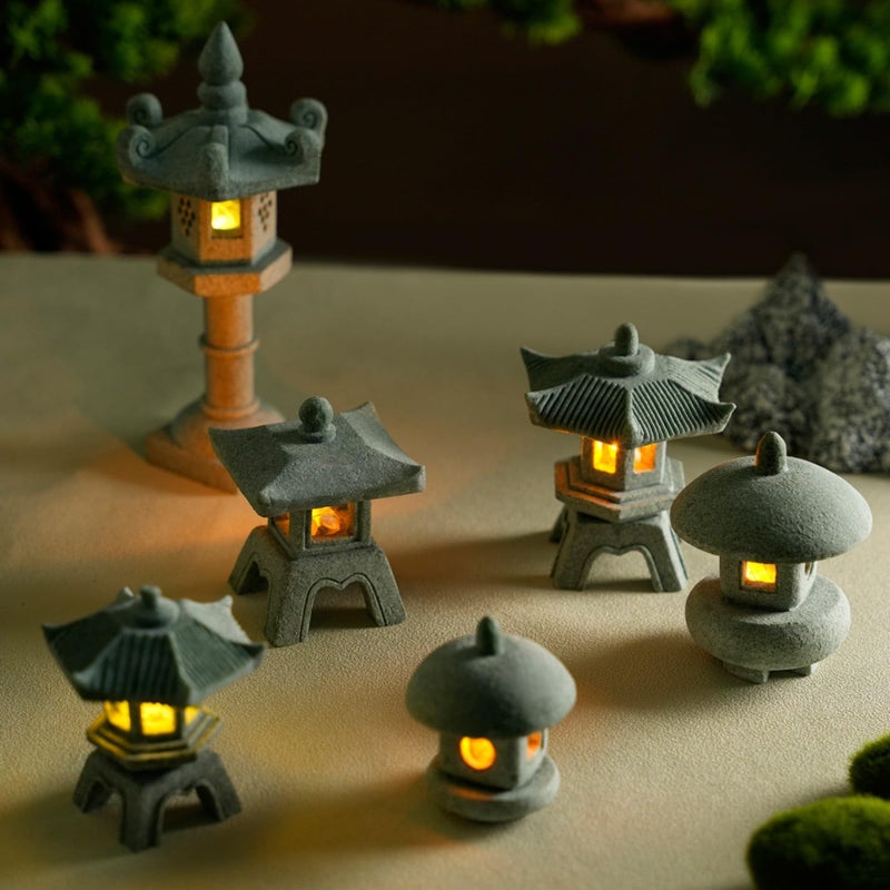 Daisylily Japanese Pagoda LED Lamp Statue Figurine, LED Lantern Pagoda Statue Figurines for Home Table Decor - Style A - Image 5