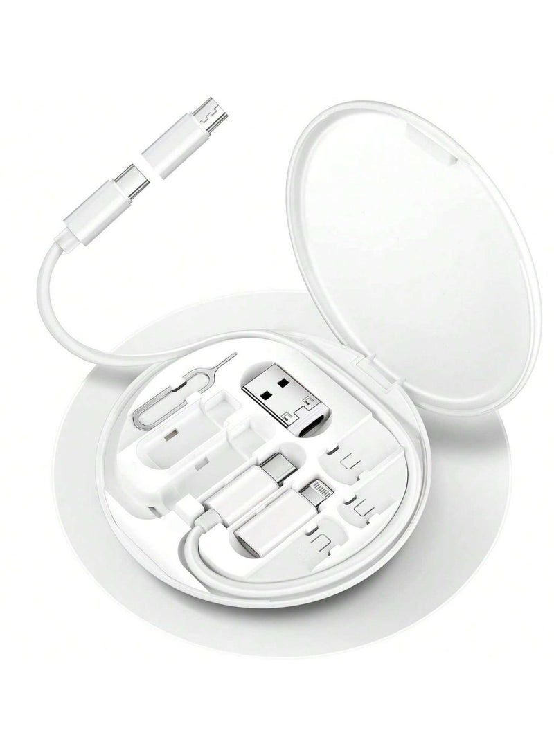 Multi USB Charging Adapter Cable Kit, USB C to iOS Device Cable Box, Conversion Set USB A & Type C to Male Micro/Type C/iOS Device, Data Transfer, Card Storage, Tray Eject Pin, Phone Holder (White)  - Image 1