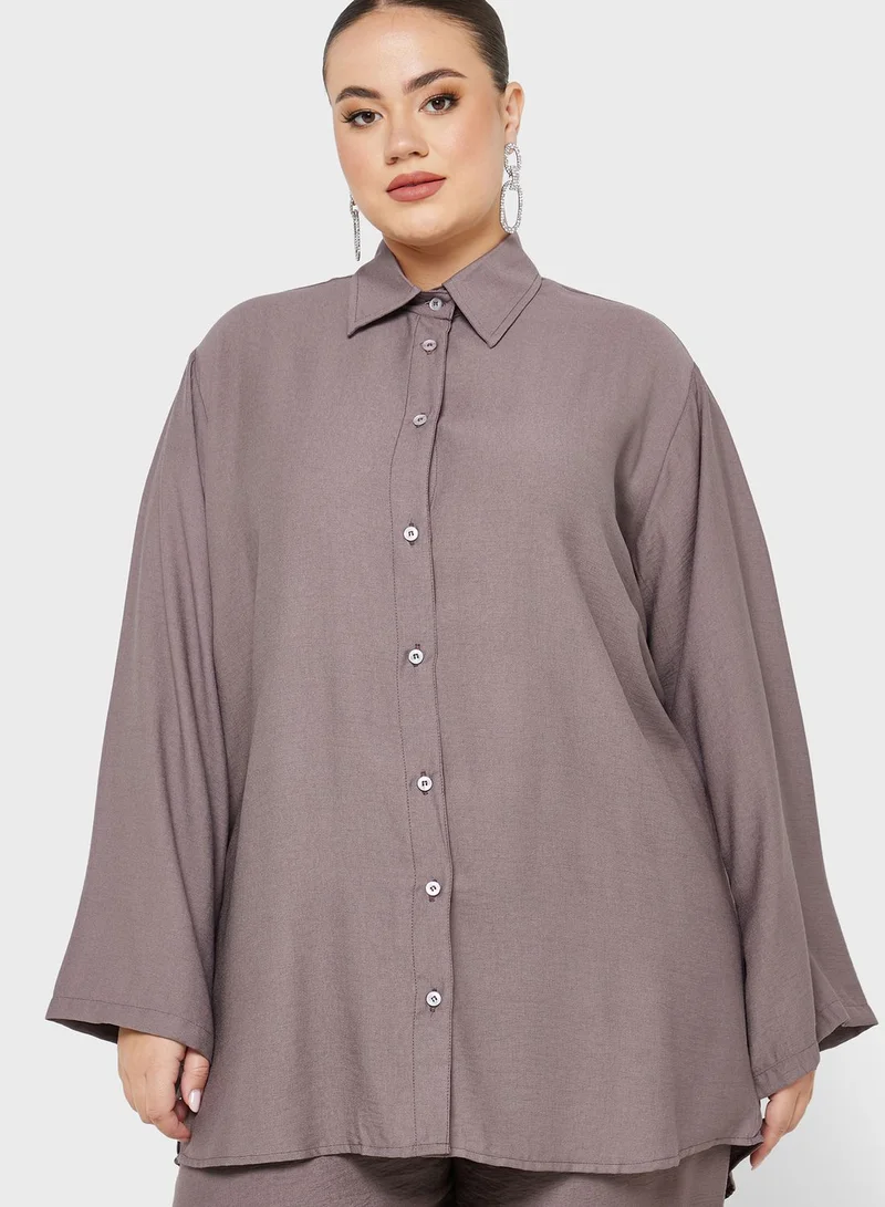 Hayas Closet Curve Button Down Shirt & Abaya Set