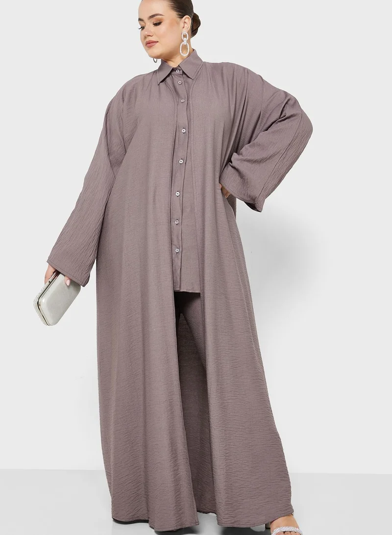 Hayas Closet Curve Button Down Shirt & Abaya Set