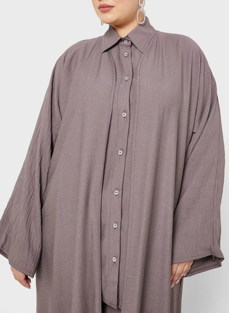 Hayas Closet Curve Button Down Shirt & Abaya Set