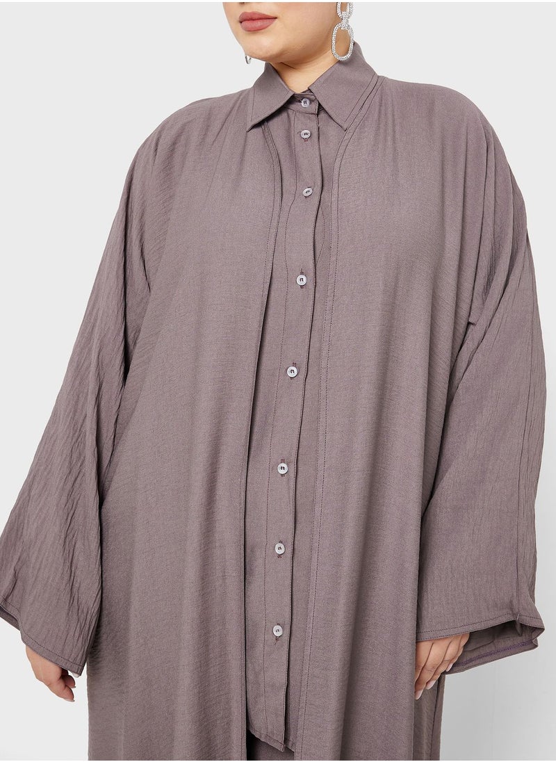 Hayas Closet Curve - Button Down Shirt & Abaya Set - Image 1