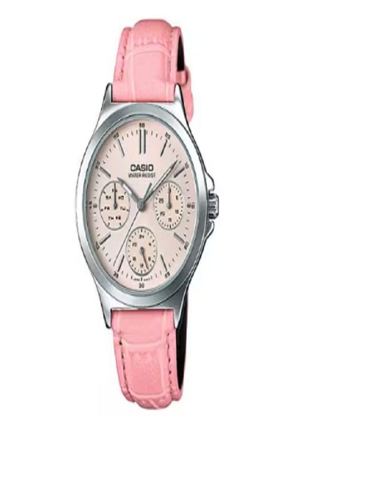Casio Women's Multifunction Analog Watch | Rose Gold Dial with Genuine Leather Strap | Elegant, Stylish & Water Resistant Timepiece