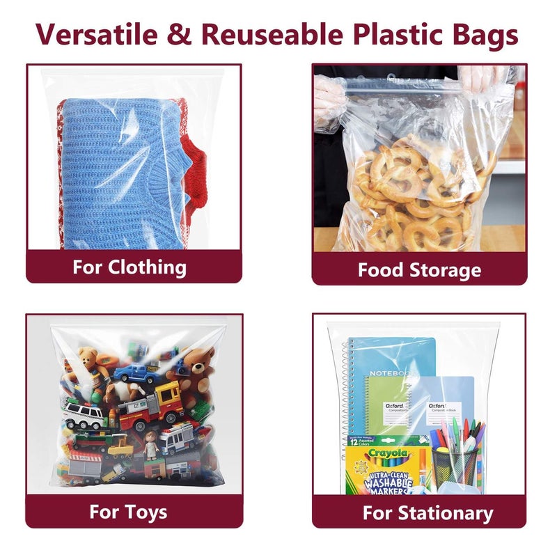 Cupplation Large Plastic Bags With Zipper Top,3 Gallon,16" x 18",10 Pack,Extra Large Storage Packing for Clothes,Travel, Moving, Large Reusable bags,Heavy-Duty,BPA-Free, 2-mil Thick Clear Plastic - Image 3