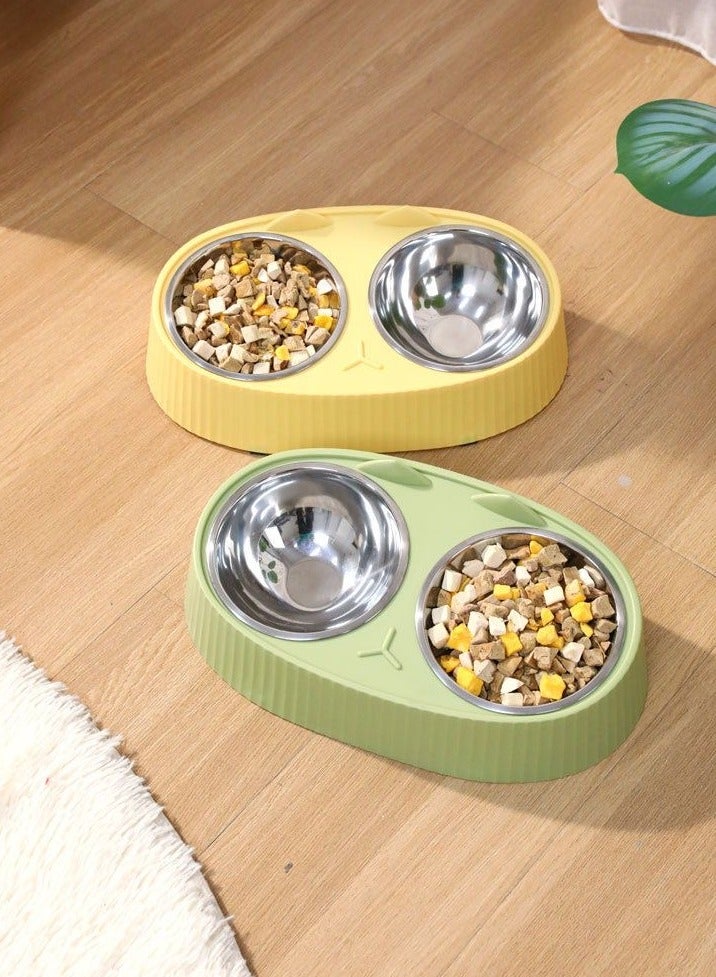 Double Pet Bowls Durable Stainless Steel Pet Bowl with No-Slip Cute Modeling, Food Water Feeder for Puppy Cats(Blue) - Image 1