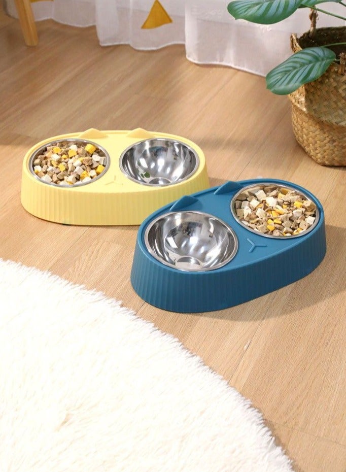 Double Pet Bowls Durable Stainless Steel Pet Bowl with No-Slip Cute Modeling, Food Water Feeder for Puppy Cats(Blue) - Image 4