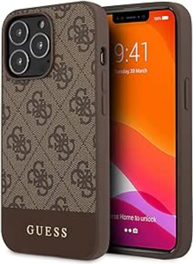 CG MOBILE Guess PC/TPU 4G PU Case With Bottom Stripe Metal Logo For iPhone 13 Pro (6.1") - Brown