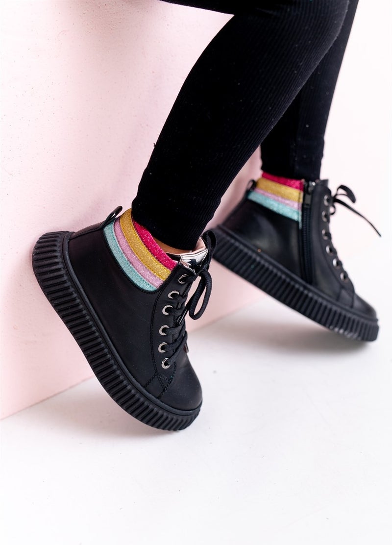 Kids A More Angel Laced and Zippered Leather Girls Boots Black - Image 3