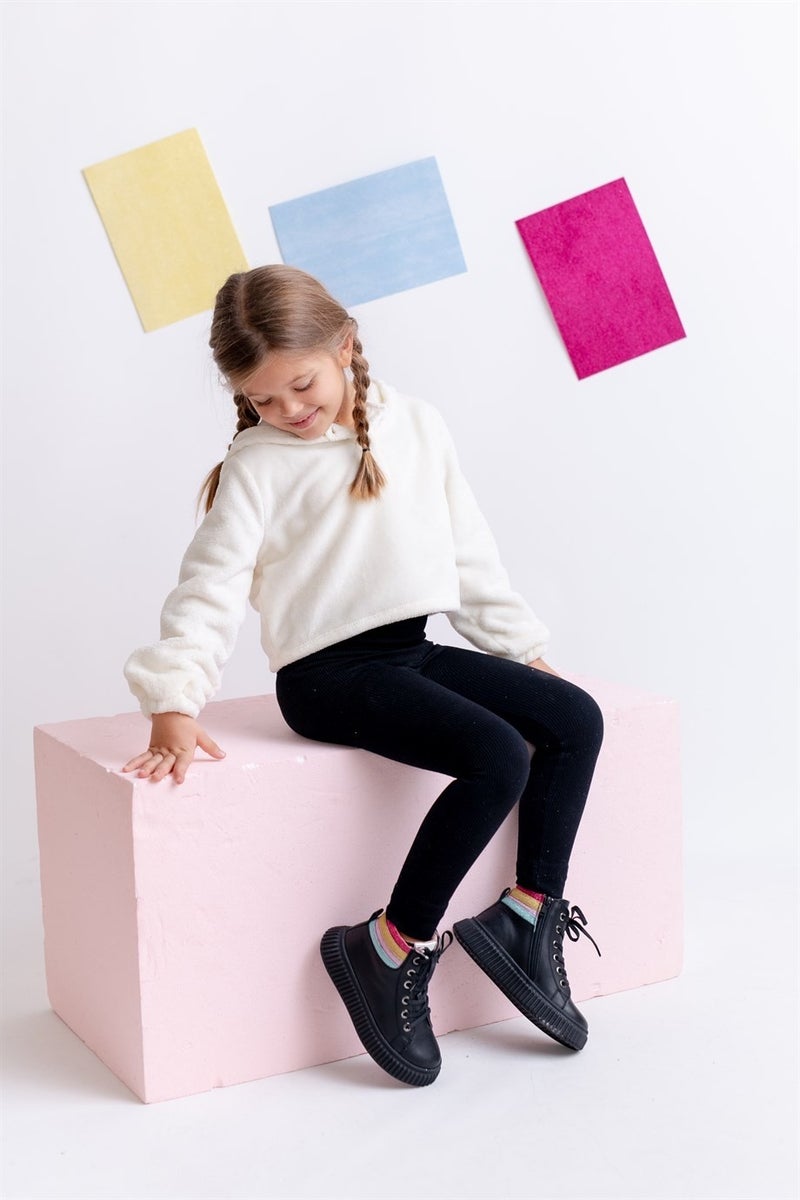 Kids A More Angel Laced and Zippered Leather Girls Boots Black - Image 2