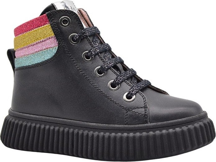 Kids A More Angel Laced and Zippered Leather Girls Boots Black - Image 1