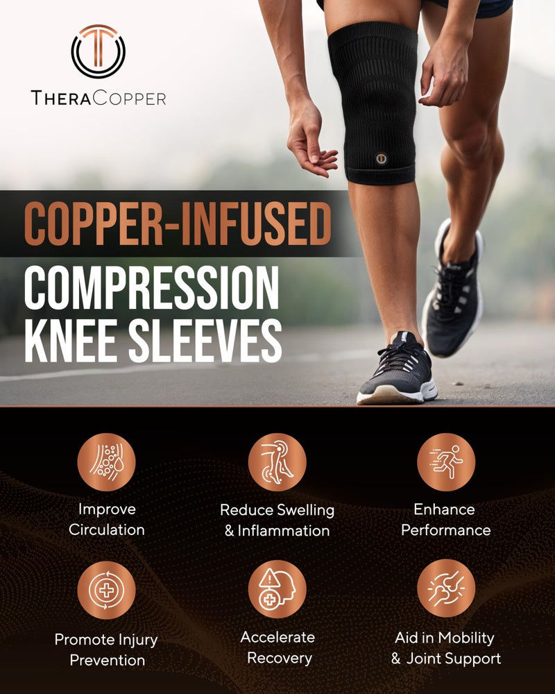 TheraCopper Copper Knee Brace for Men & Women (2 Pack) â€” Non-Slip Compression Copper Knee Sleeve for Arthritis, Knees Pain Relief, Swelling, Anti inflammatory and Recovery Support (Large) - Image 2