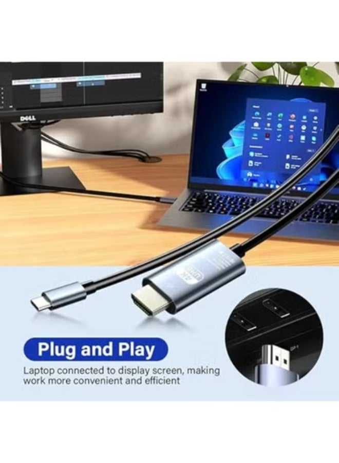 كابل USB-C إلى HDMI بدقة 4K فائق الوضوح – بطول 2 متر – توصيل وتشغيل فوري – هيكل معدني متين – متوافق مع اللابتوبات وأجهزة الأندرويد - Image 5