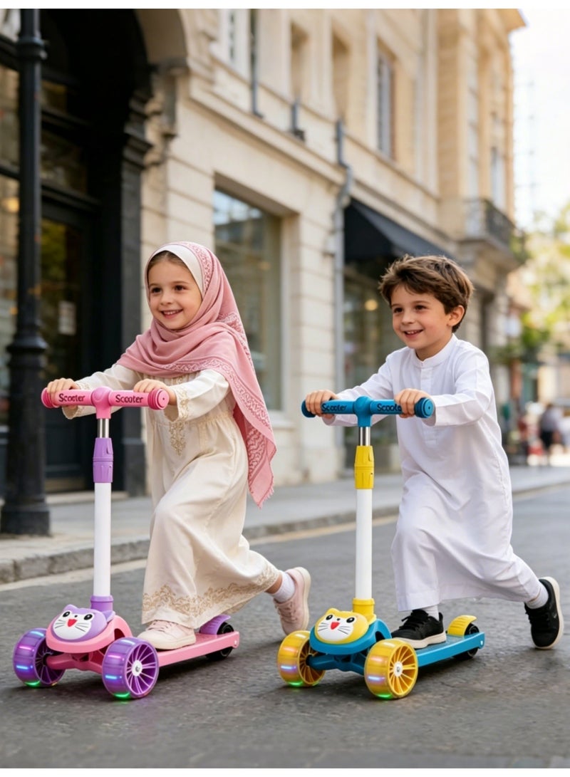 شور سكيت كيك للطفل، بعجلات متوهجة ومركبة قابلة للطي مع إمكانية ضبط الارتفاع، سكيت كيك مع موسيقى وإضاءة للفتيان والبنات من عمر 1 إلى 6 سنوات، داخل وخارج المنزل - Image 2