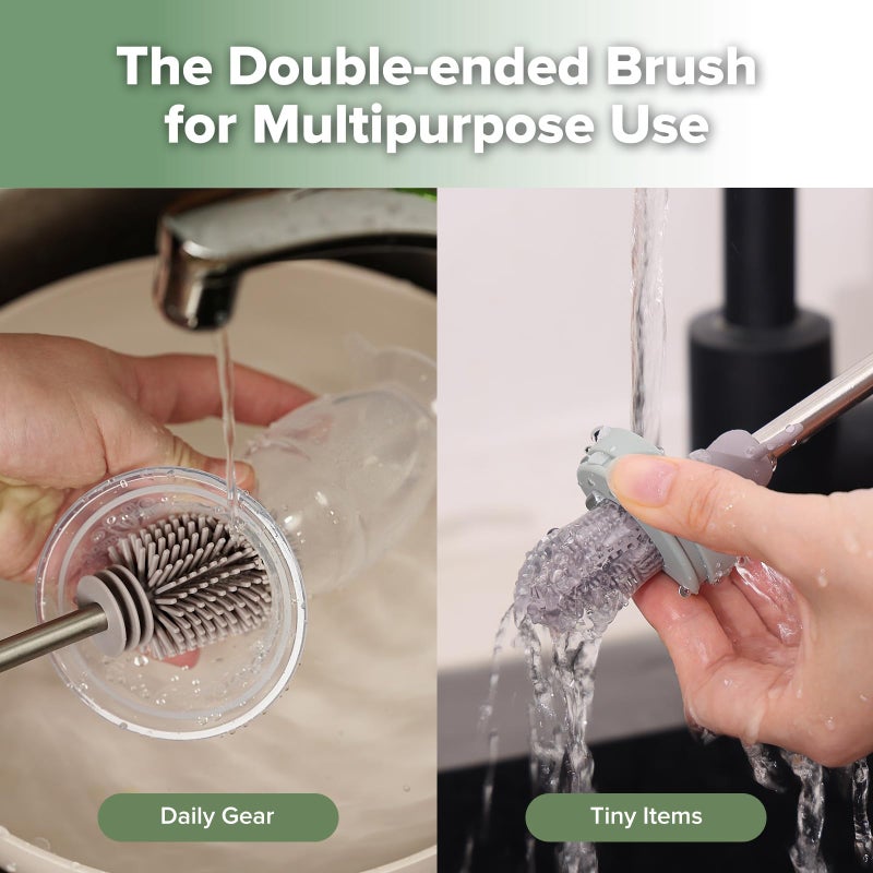 Haakaa Silicone Cleaning Brush - Baby Bottle Brush Cleaner for Breast Pump,Nipple,Breast Milk Storage Bag - Food Grade Silicone - 1 Count - Grey - Image 2