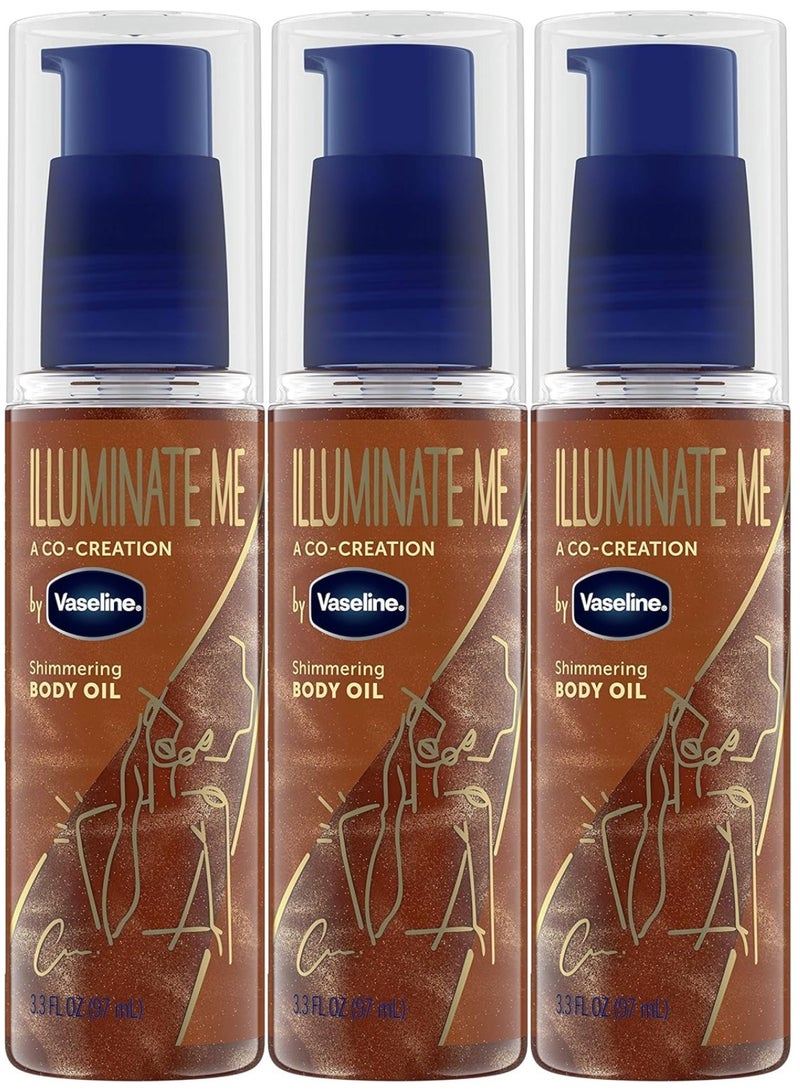 فازلين (أضيئني) زيت الجسم اللامع المصمم خصيصًا للبشرة الغنية بالميلانين، ينير البشرة بلمسة نهائية من اللمعان لبشرة متوهجة 97 مل، 3 قطع - Image 1