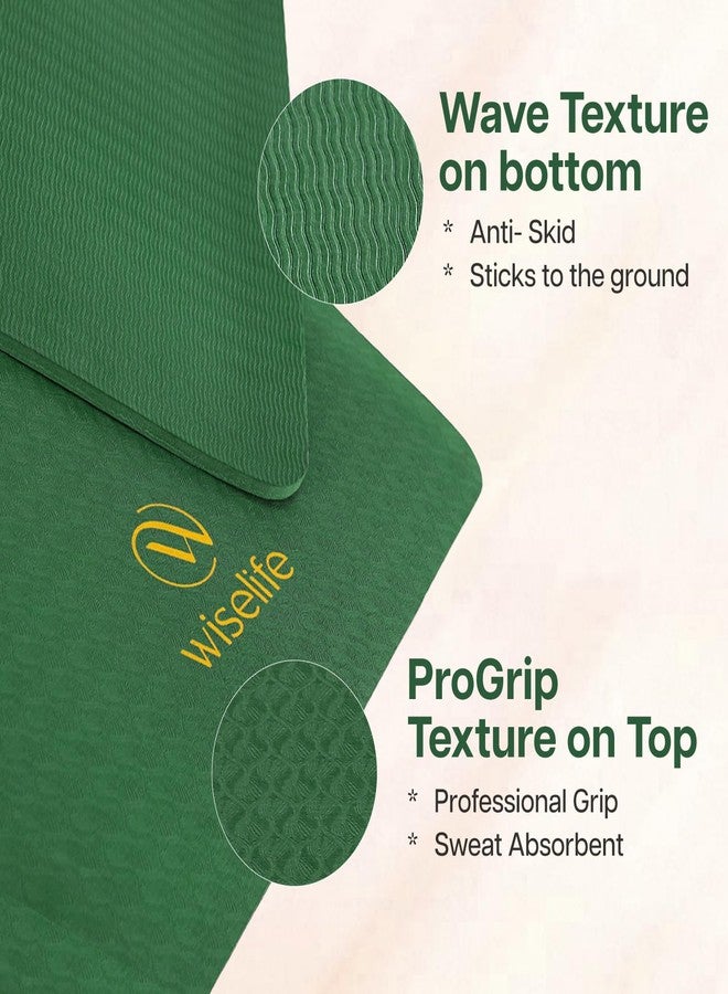 WiseLife Classic ECO TPE 10 MM Yoga Mat with Yoga Strap for Men & Women | Extra Thick, Long & Wide Non-Slip, Anti-Tear Exercise Mat for Home, Gym, Workout, Fitness, Yoga & Pilates (Green) - Image 2