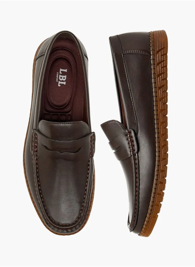 ال بي ال من شو اكسبرس Men's Textured Slip-On Loafers with Cutout Detail