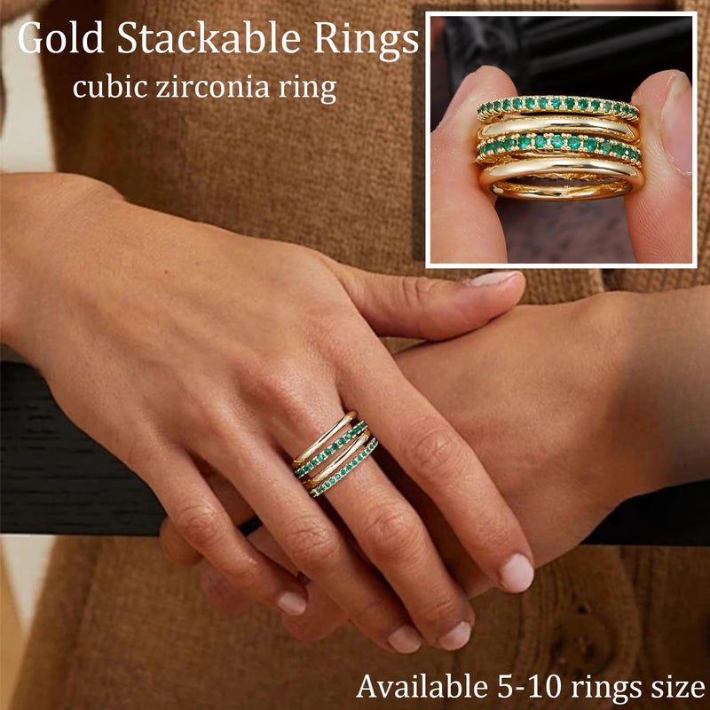 COLOYAN 18K Gold Plated Stackable Rings for Women Non Tarnish, Mixed Metals Multi Ring, Colored Cubic Zirconia Stacking Rings Jewelry - Image 4