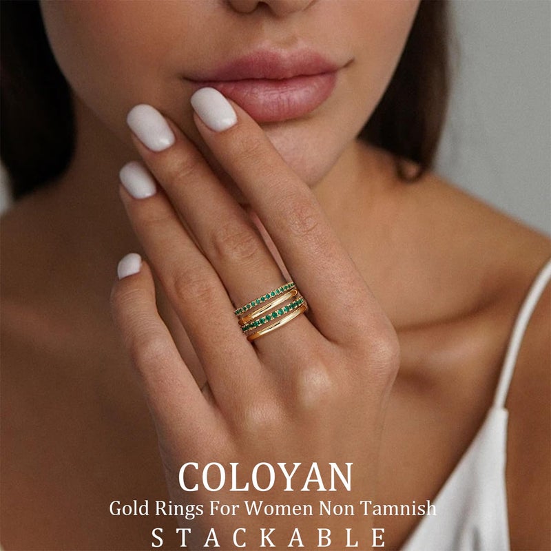 COLOYAN 18K Gold Plated Stackable Rings for Women Non Tarnish, Mixed Metals Multi Ring, Colored Cubic Zirconia Stacking Rings Jewelry - Image 2