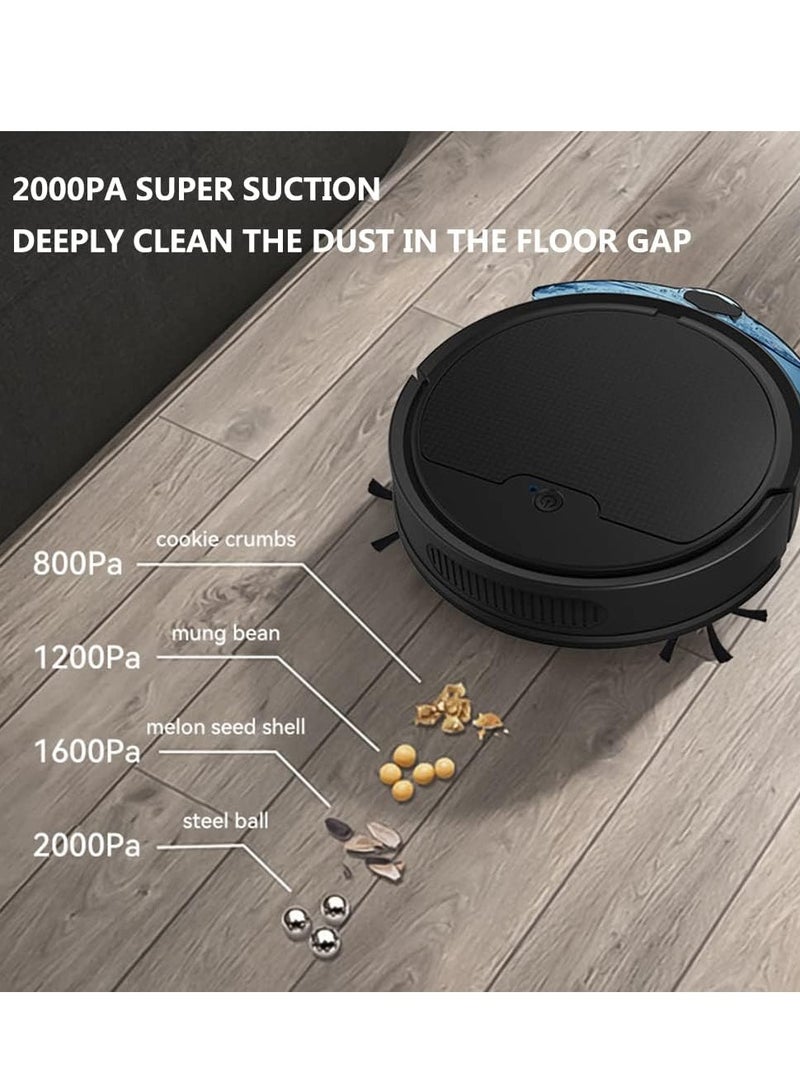 Robot vacuum cleaner with mop, app controlled, 90 minutes of battery life, ultra-thin body design, USB charging, automatic vacuuming, suitable for hard pet hair, 3-in-1 multiple cleaning modes, suitable for home office use, color: black - Image 2