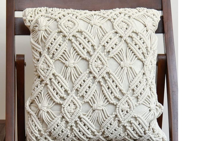 HMK CRAFTS كوشن مكرمية كلاسيكي بنقشة الألماس المكررة، كيس وسادة ديكور منسوج بمتانة عالية للأثاث المودرن والكلاسيك - Image 2
