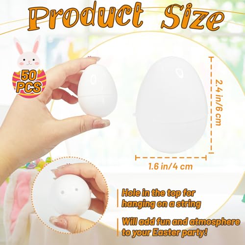 Bvrbaory 50 Pack White Plastic Easter Eggs24 Inch DIY Empty Blank EggsFillable Painting Easter Eggs for Basket StuffersParty SuppliesMultiItem Party Favor Packs - Image 5