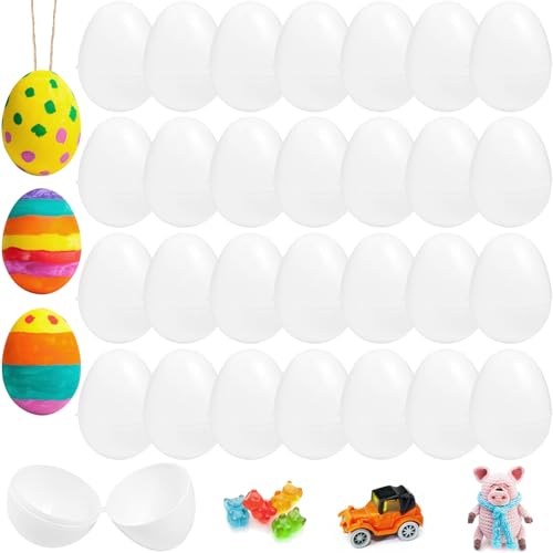 Bvrbaory 50 Pack White Plastic Easter Eggs24 Inch DIY Empty Blank EggsFillable Painting Easter Eggs for Basket StuffersParty SuppliesMultiItem Party Favor Packs - Image 1