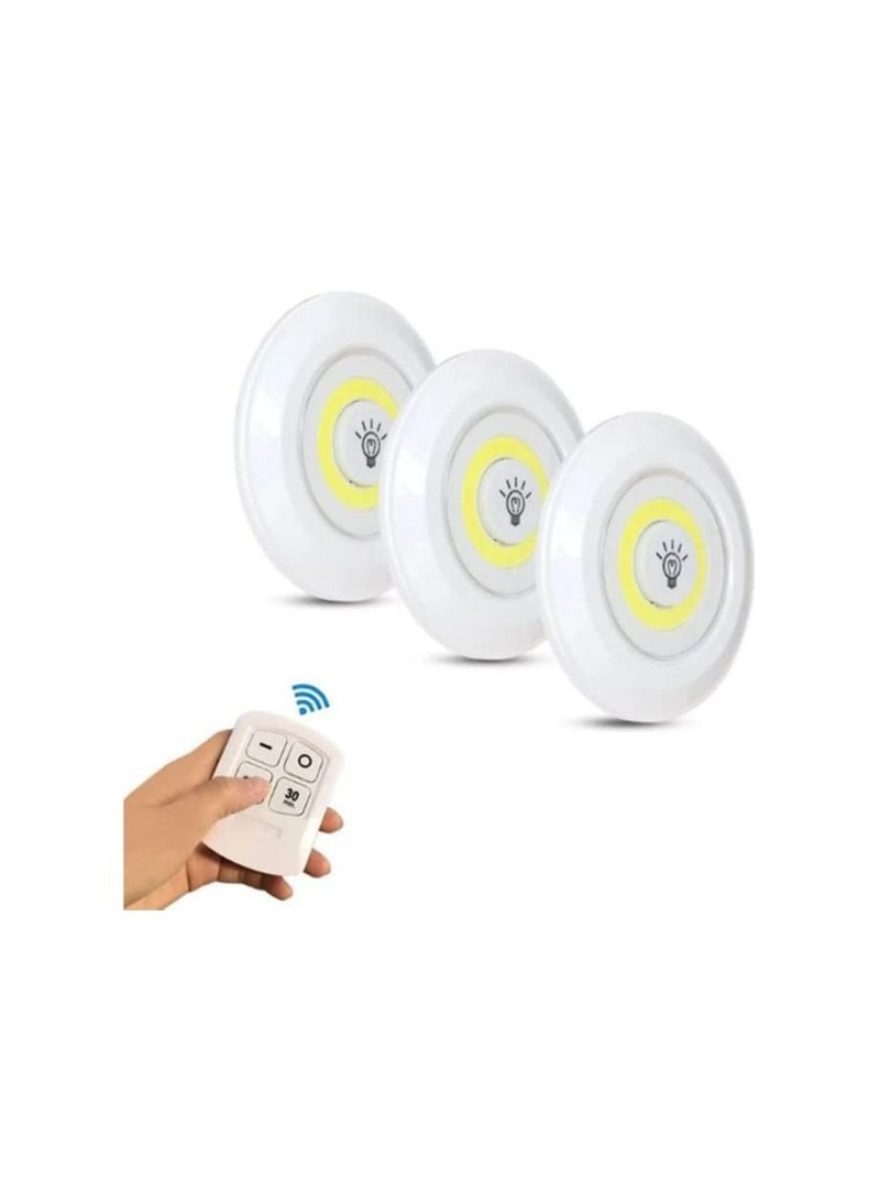 Stick On Dimmable Mini LED Lights, Under Cabinet Light, Battery Operated Closet Wall Lamp with Remote, for Bedroom Kitchen, Set of 3. - Image 1