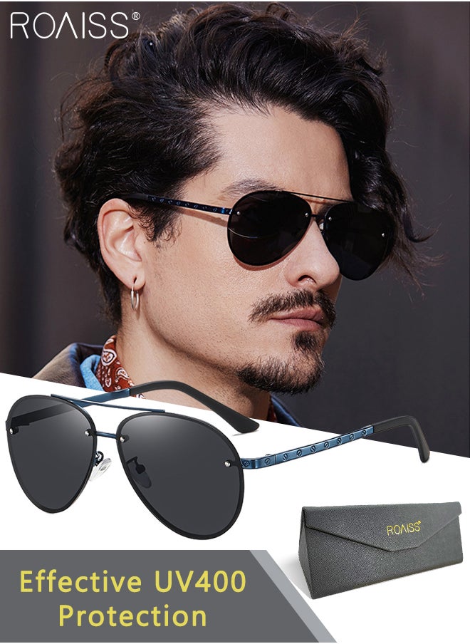 roaiss - Men's Polarized Aviator Sunglasses, UV400 Protection Sun Glasses, Stainless Steel and TR 90 Frame, Fashion Anti-glare Driver Driving Mirrors for Men Outdoor Fishing, Traveling, Blue, 60mm - Image 1