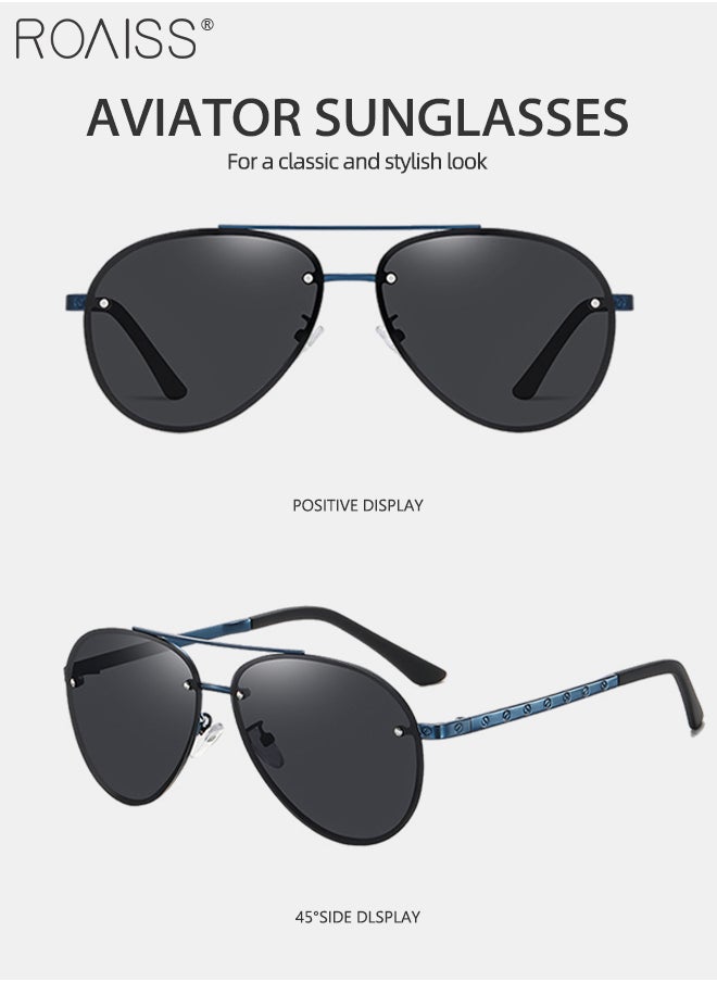 roaiss - Men's Polarized Aviator Sunglasses, UV400 Protection Sun Glasses, Stainless Steel and TR 90 Frame, Fashion Anti-glare Driver Driving Mirrors for Men Outdoor Fishing, Traveling, Blue, 60mm - Image 1